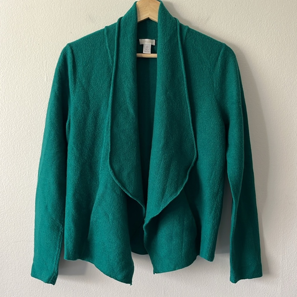 Chico's Wool Open Front Cardigan Collared in Green size 0 /‎ US Small